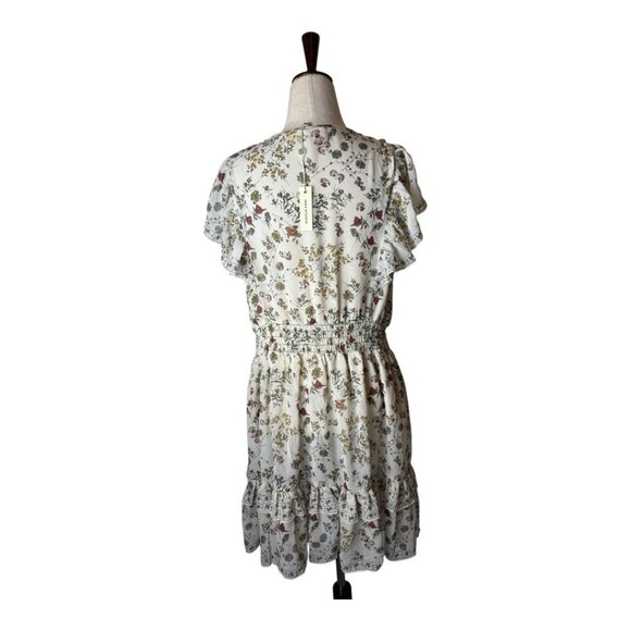 Max Studio Dress Women Large Ivory Floral Fit And Flare Flutter Sleeve NWT Boho - Picture 2 of 14